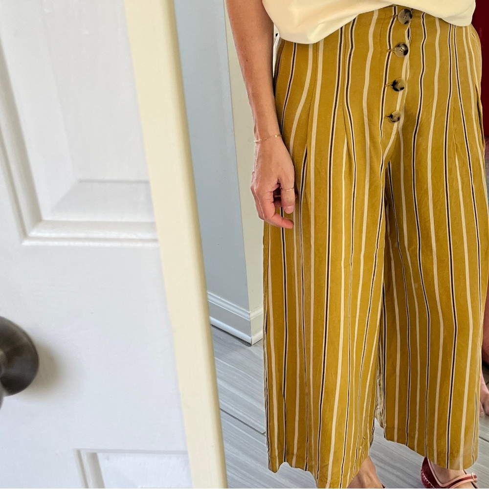Zara Yellow Striped Wide-Leg Pants - Picture 2 of 3